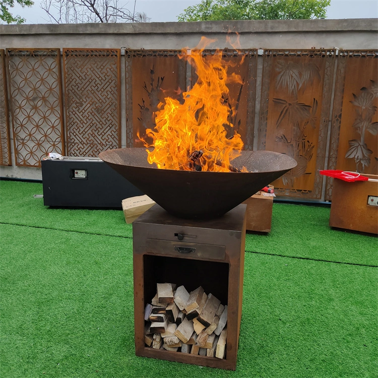 Garden Round Fire Bowl Wood Corten Steel Metal Outdoor Fire Pit BBQ